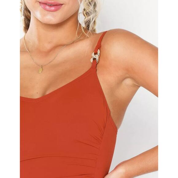 Michael Michael Kors MK one piece Swimsuit Terracotta Orange Women's 12 ruched - Picture 5 of 11